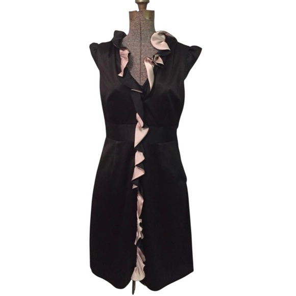 NWT BCBG PARIS BLACK AND CREAM RUFFLED COCKTAIL DRESS SIZE 8 - Picture 7 of 15